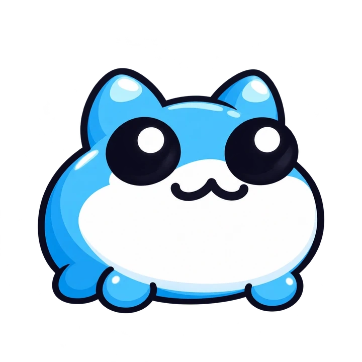 Toby, the bright-blue frog of Tobyworld, beside the moonlit pond